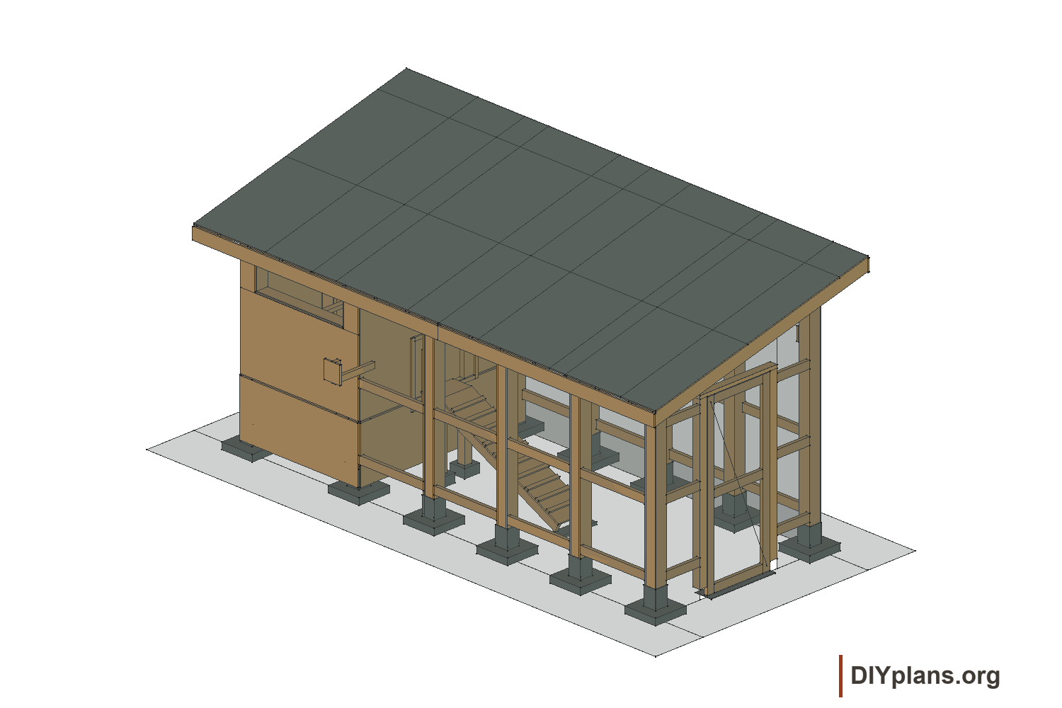 Open timber coop and covered run