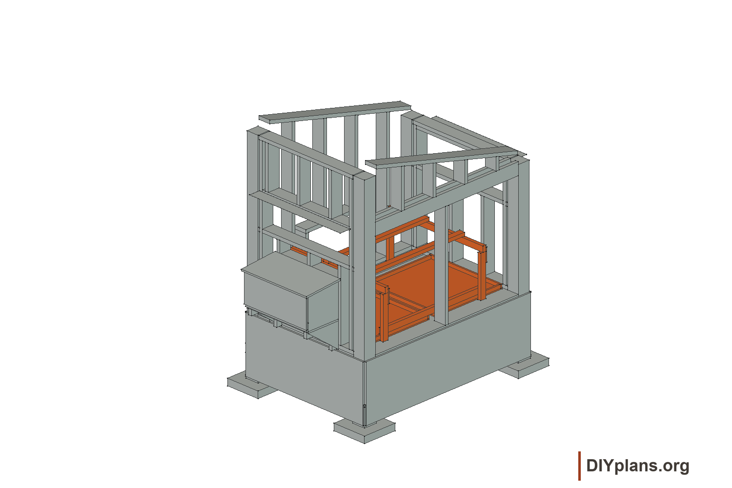 Fit the roosts and trays; completed roof or wall parts are omitted for visibility.