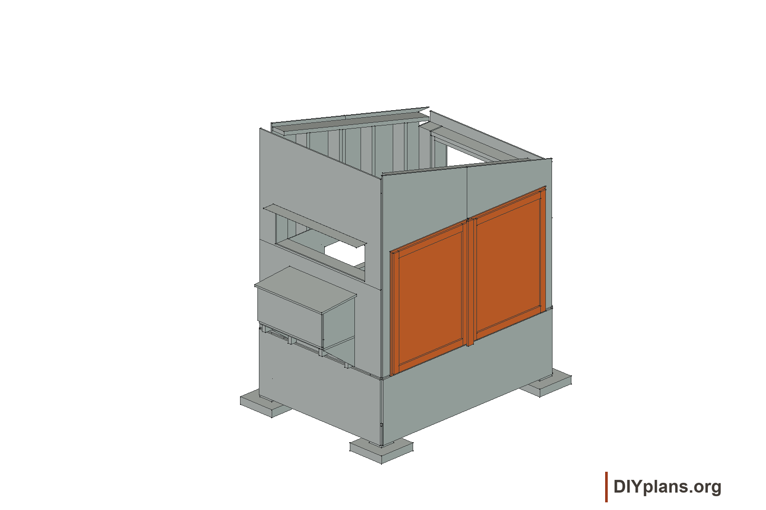 Hang the cleanout doors; completed roof or wall parts are omitted for visibility.