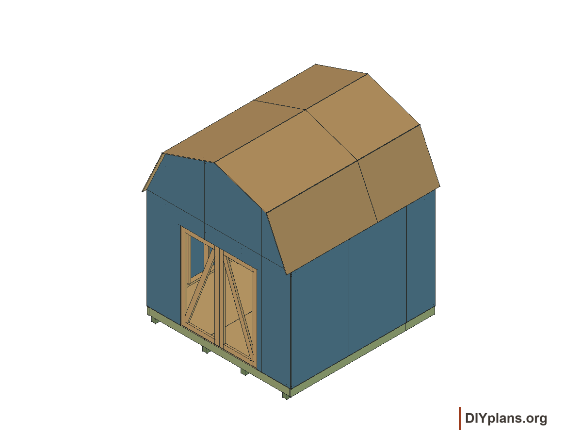 10 by 10 foot gambrel shed, door frames and braces