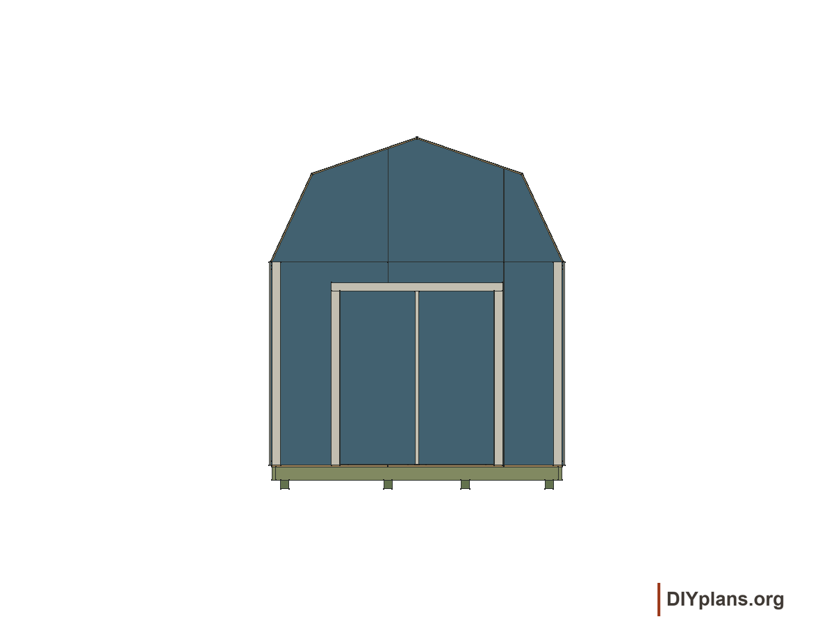 10 by 10 foot gambrel shed, front elevation