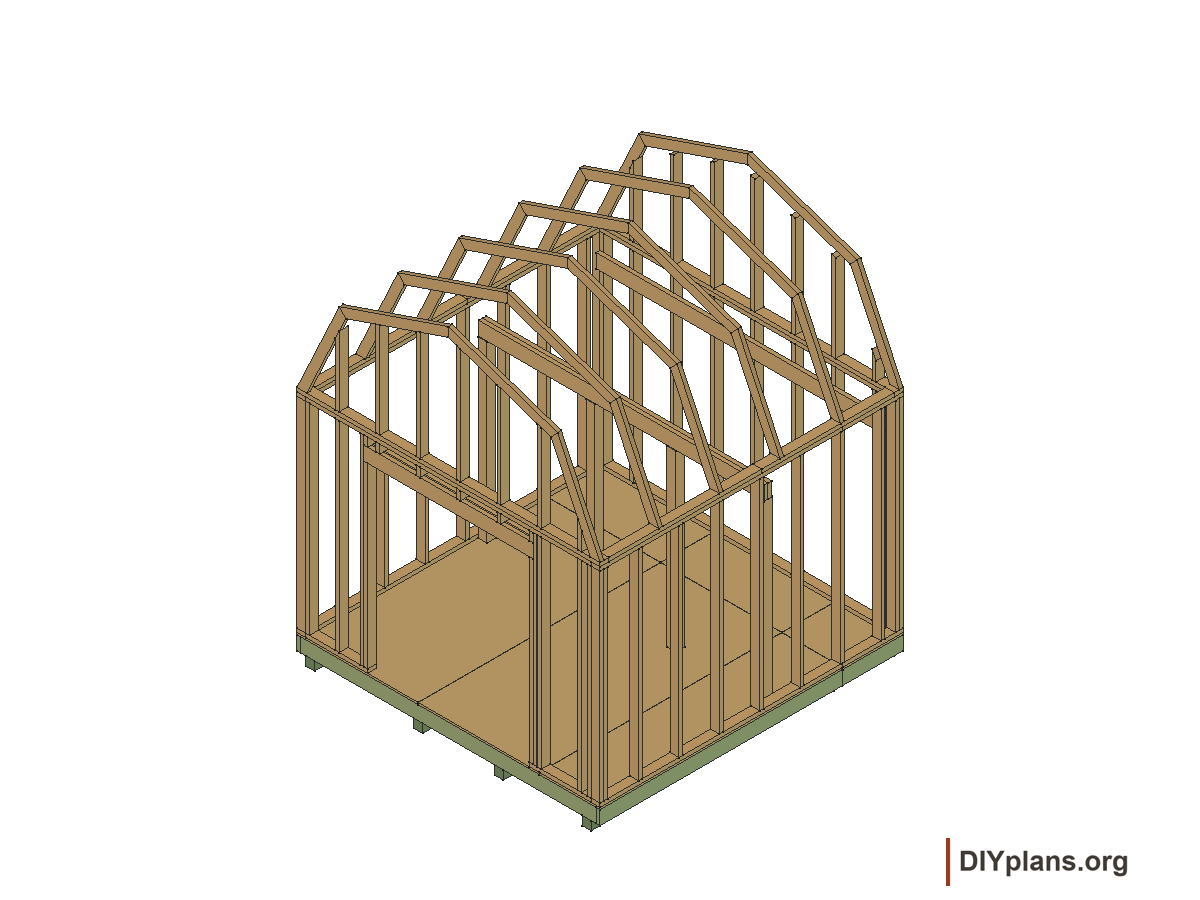 10 by 10 foot gambrel shed, loft posts and supports