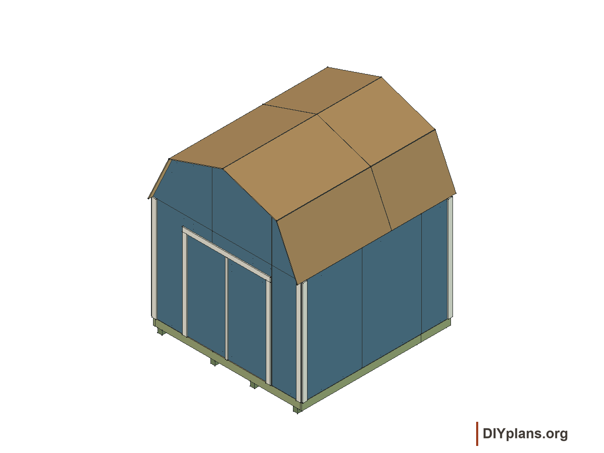 10 by 10 foot gambrel shed, door stops and exterior trim