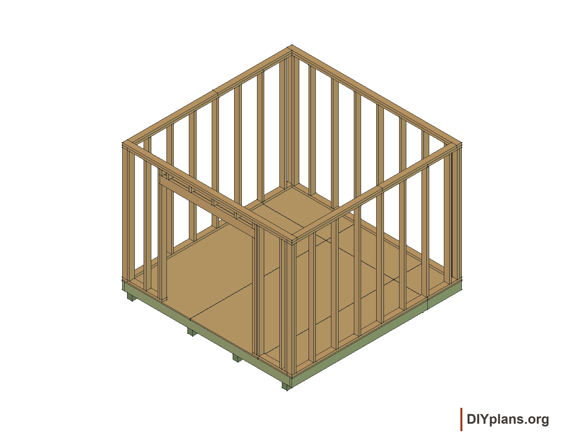 10 by 10 foot gambrel shed, four walls joined at the corners