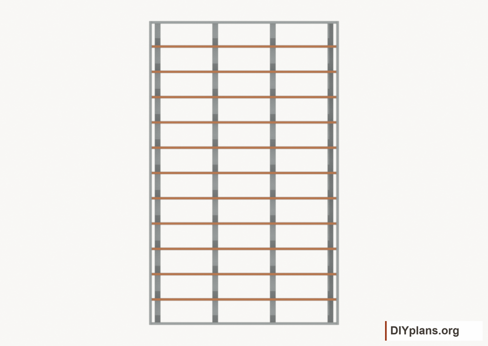 Install the floor joists. Current components orange; earlier work gray.