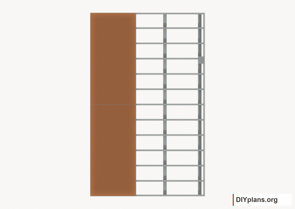 Lay floor strip 1. Current components orange; earlier work gray.