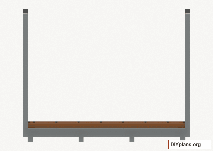 Assemble and raise the rear wall. Current components orange; earlier work gray. Movement.