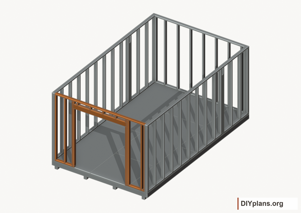 Assemble and raise the front wall. Current components orange; earlier work gray.