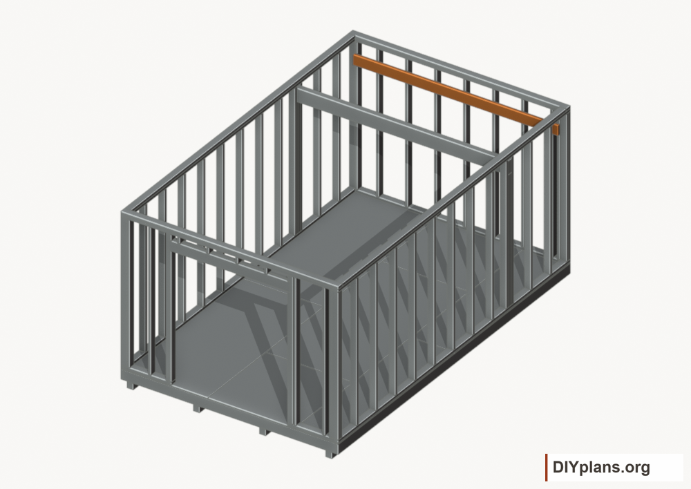 Attach the rear loft ledger. Current components orange; earlier work gray.