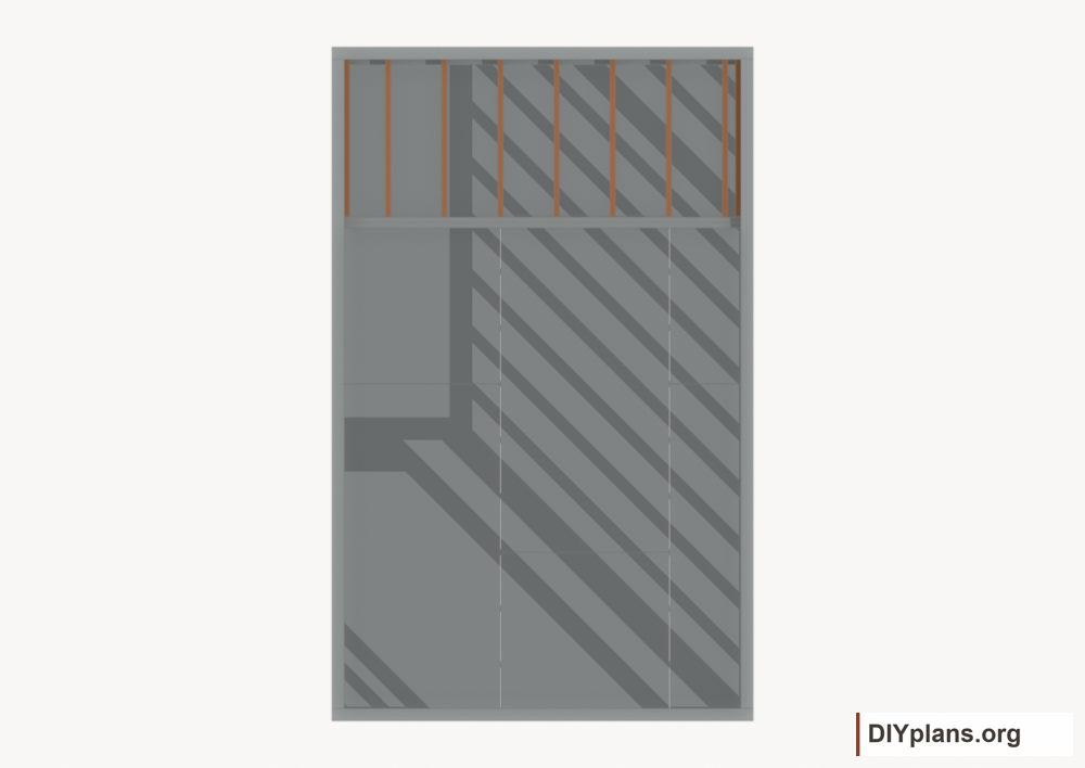 Install the loft joists. Current components orange; earlier work gray.