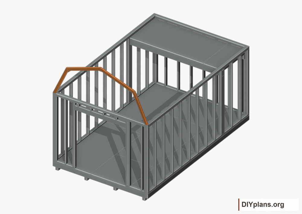 Raise the front end roof frame. Current components orange; earlier work gray.