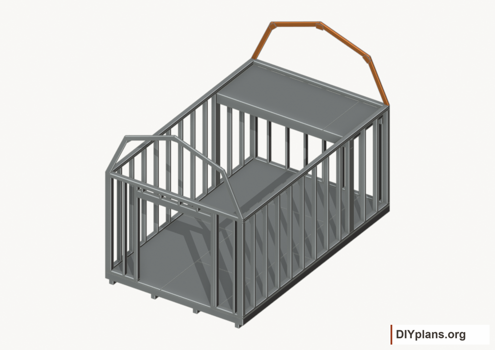 Raise the rear end roof frame. Current components orange; earlier work gray.