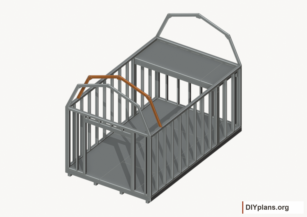 Raise the intermediate 1 roof frame. Current components orange; earlier work gray.