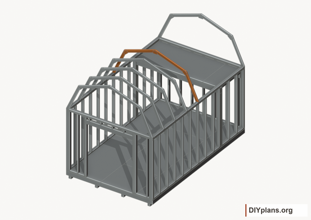 Raise the intermediate 4 roof frame. Current components orange; earlier work gray.