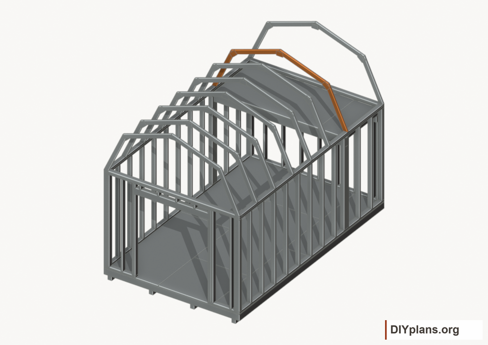 Raise the intermediate 6 roof frame. Current components orange; earlier work gray.