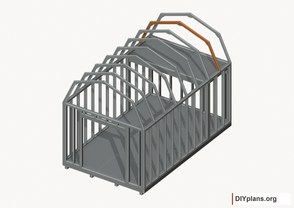 Raise the intermediate 7 roof frame. Current components orange; earlier work gray.