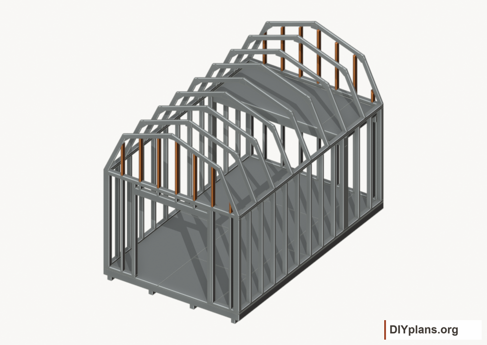 Fit the perpendicular gable infill. Current components orange; earlier work gray.