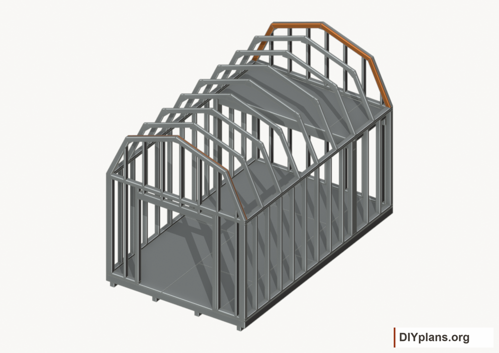Fit the inner end rafters. Current components orange; earlier work gray.