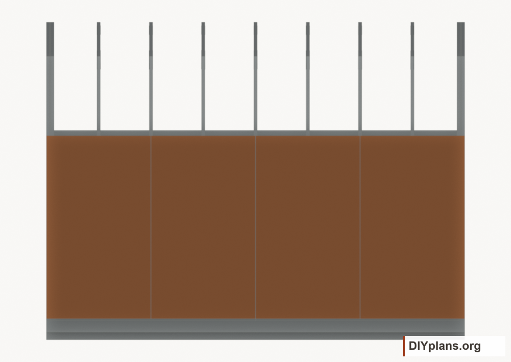 Fasten the left wall siding. Current components orange; earlier work gray.