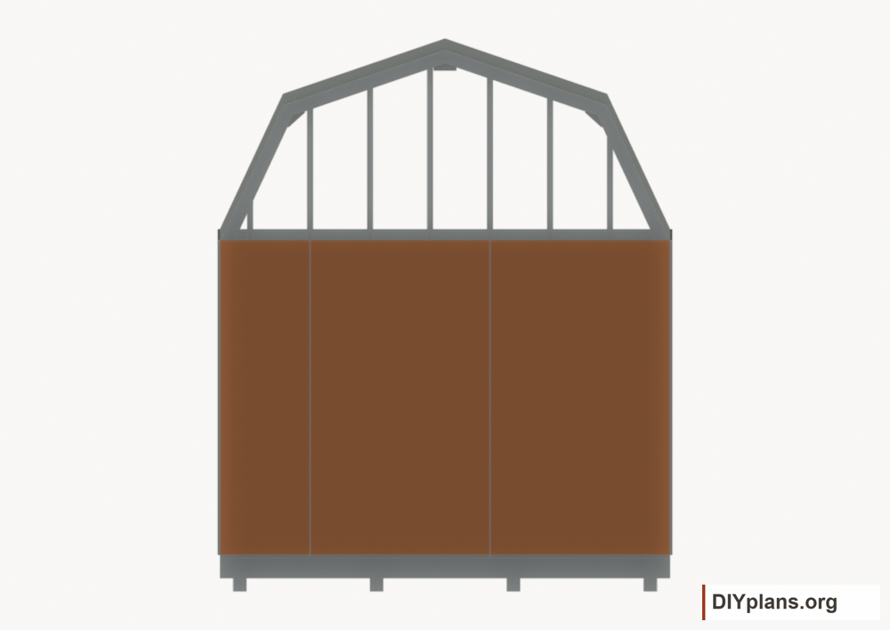 Fasten the rear wall siding. Current components orange; earlier work gray.