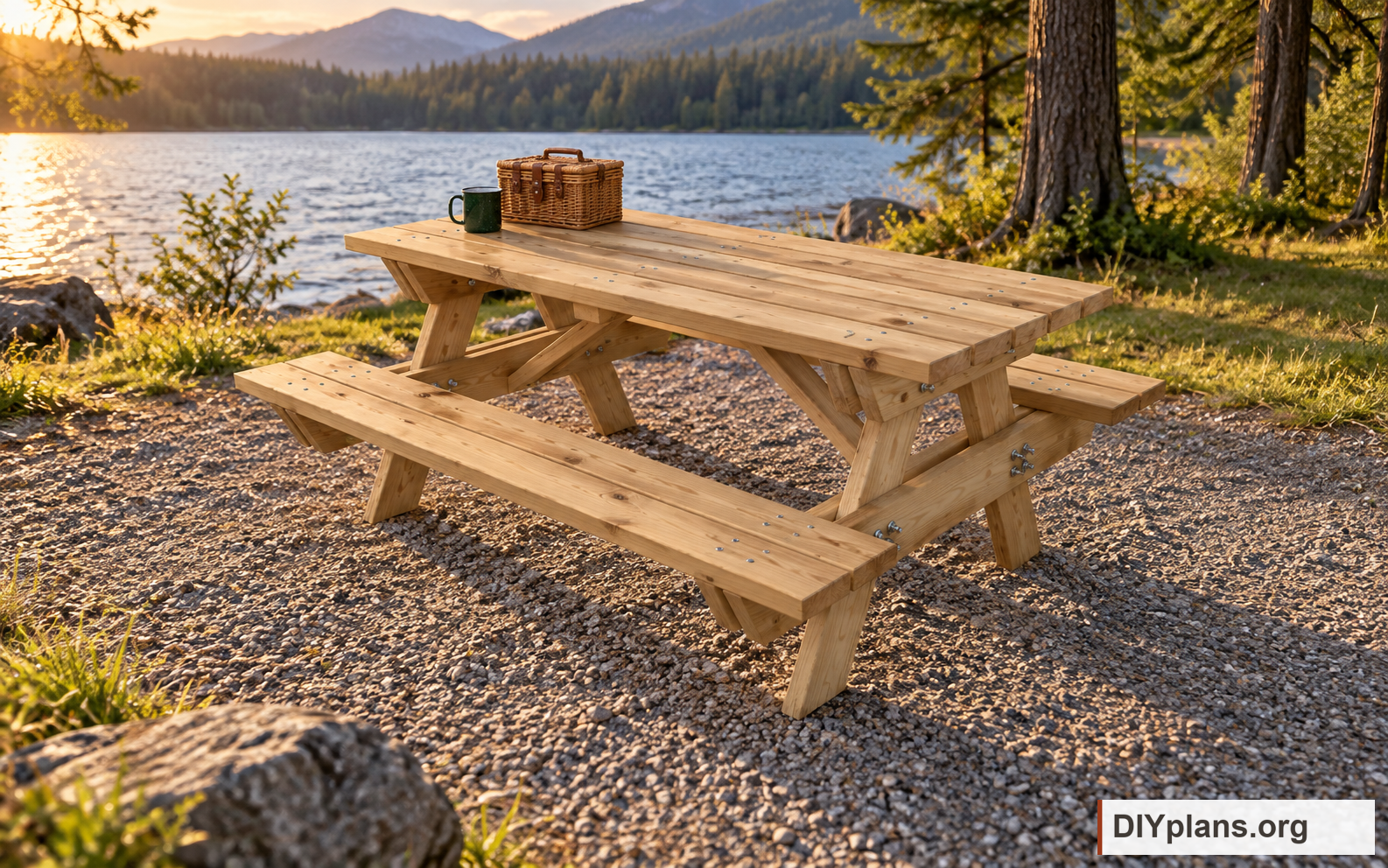 The six-foot picnic table in a garden. AI Generated from CAD files for inspiration