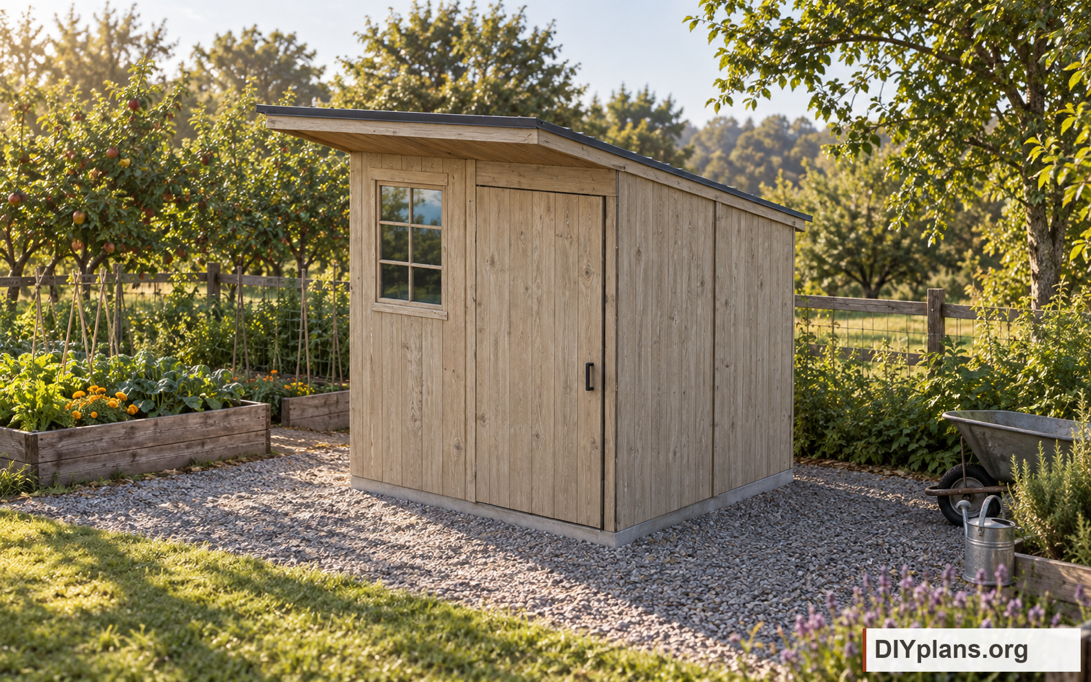 The utility shed beside a kitchen garden. AI Generated from CAD files for inspiration