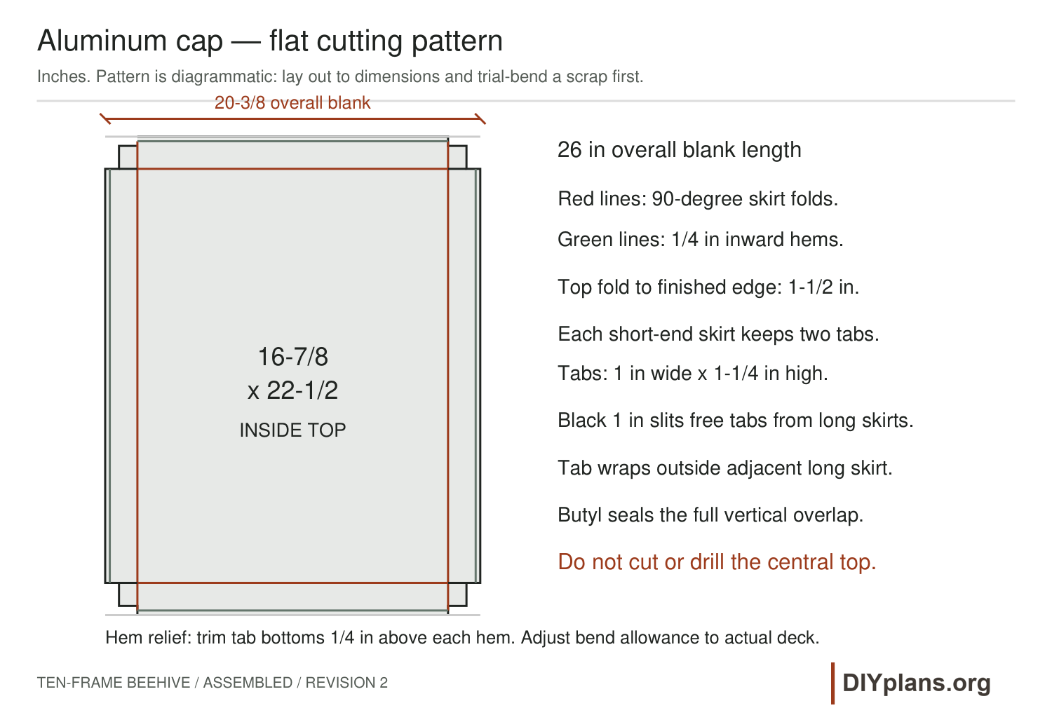 Aluminum blank, corner tabs, skirt folds and hems.