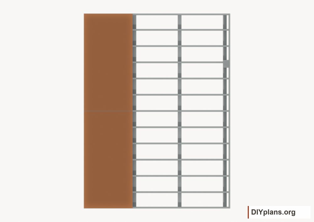Lay floor strip 1. Current components orange; earlier work gray.