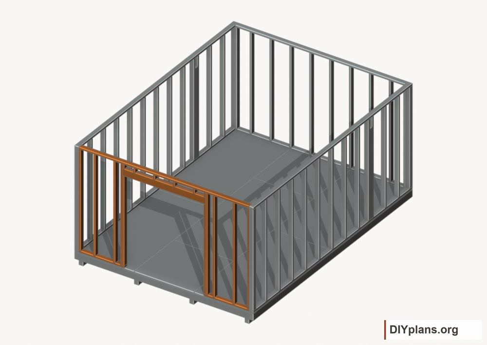 Assemble and raise the front wall. Current components orange; earlier work gray.