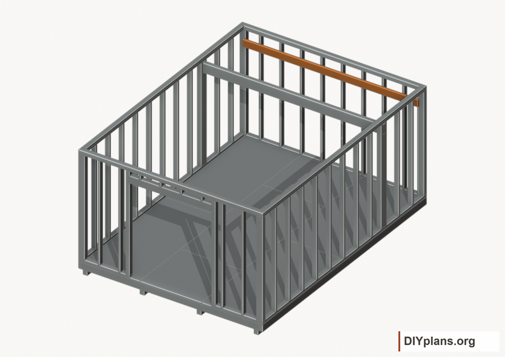 Attach the rear loft ledger. Current components orange; earlier work gray.