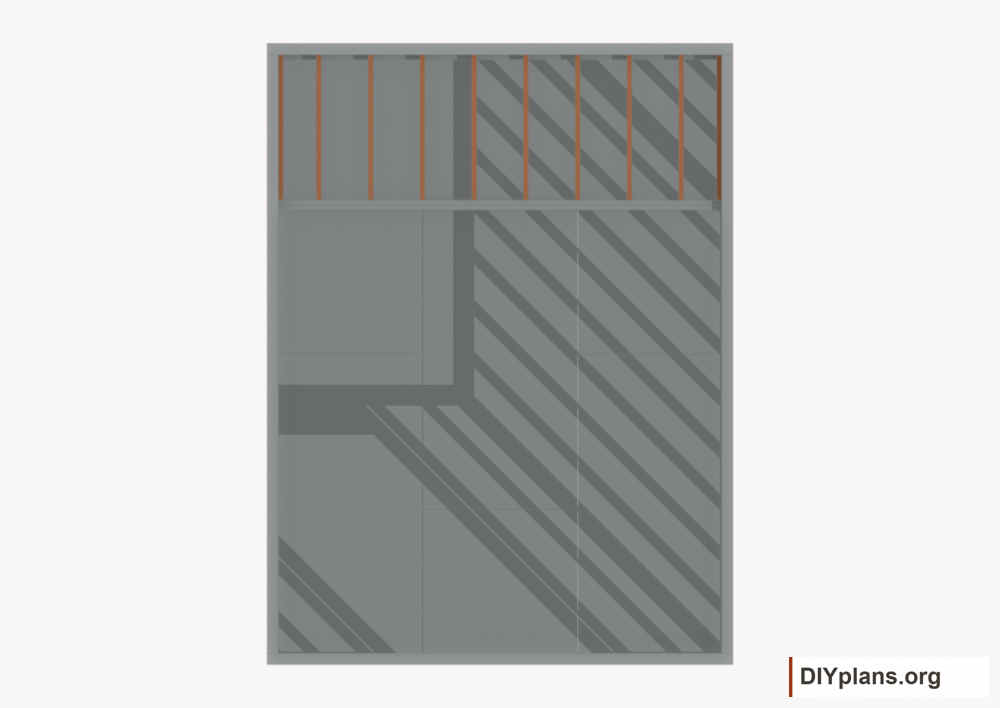 Install the loft joists. Current components orange; earlier work gray.