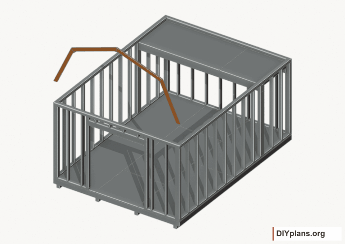 Raise the front end roof frame. Current components orange; earlier work gray. Movement.