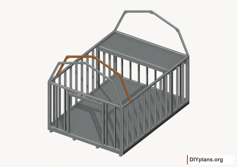 Raise the intermediate 1 roof frame. Current components orange; earlier work gray.