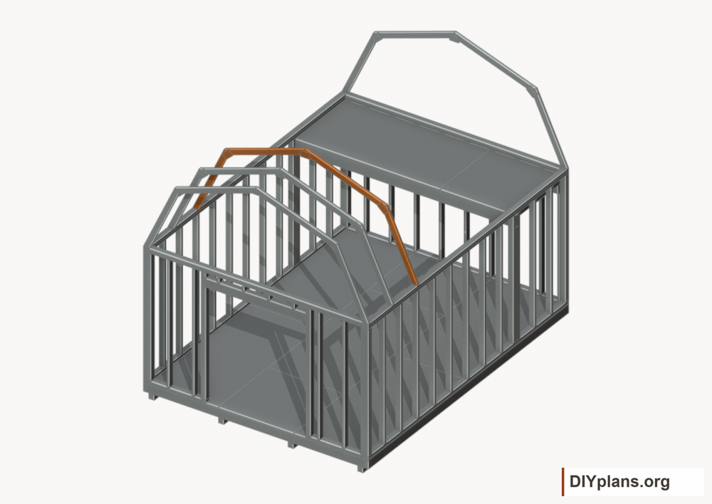 Raise the intermediate 2 roof frame. Current components orange; earlier work gray.