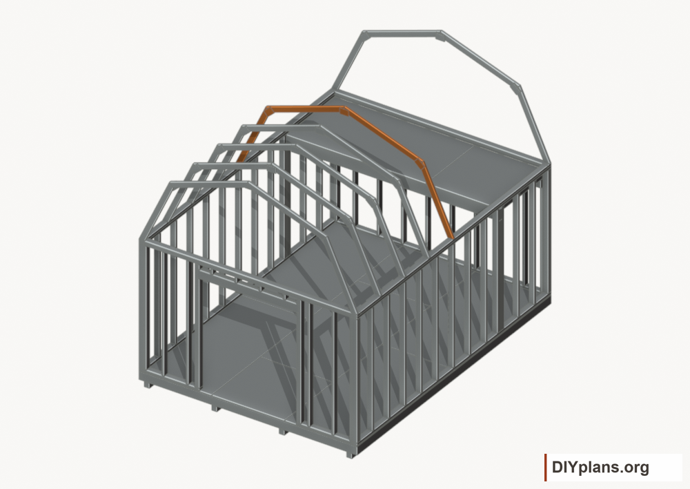 Raise the intermediate 4 roof frame. Current components orange; earlier work gray.