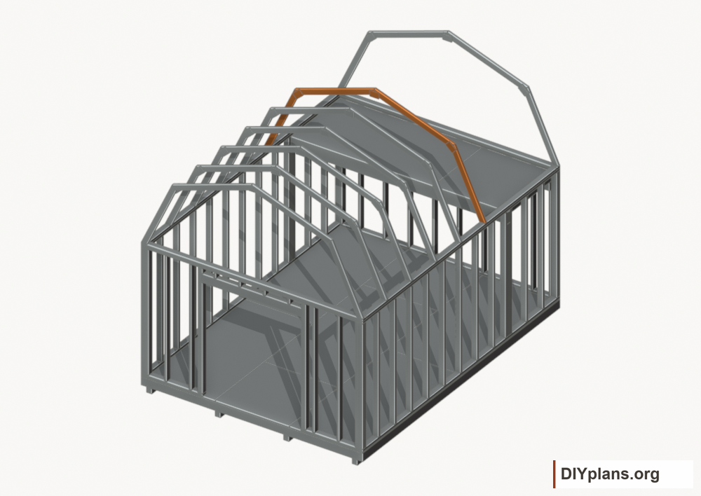 Raise the intermediate 5 roof frame. Current components orange; earlier work gray.