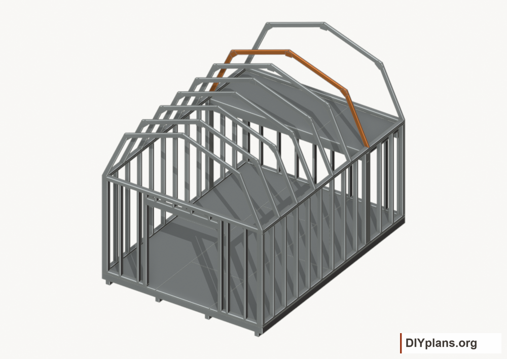 Raise the intermediate 6 roof frame. Current components orange; earlier work gray.