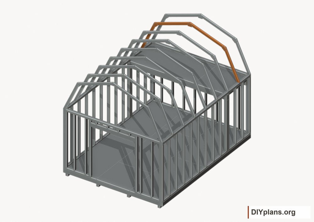 Raise the intermediate 7 roof frame. Current components orange; earlier work gray.
