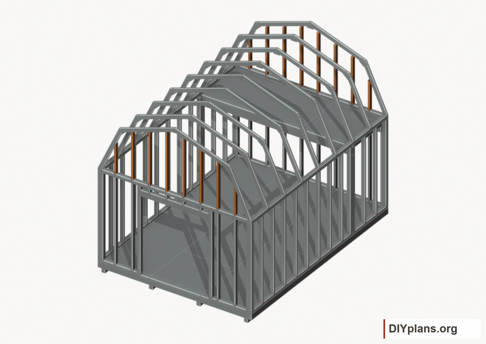 Fit the perpendicular gable infill. Current components orange; earlier work gray.