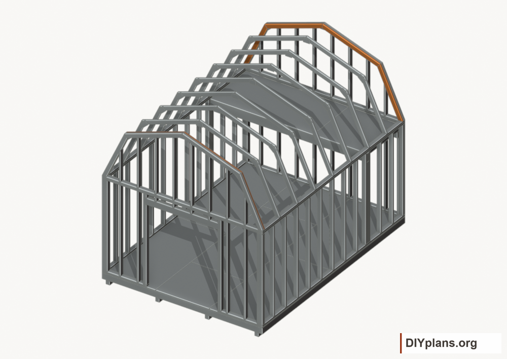 Fit the inner end rafters. Current components orange; earlier work gray.