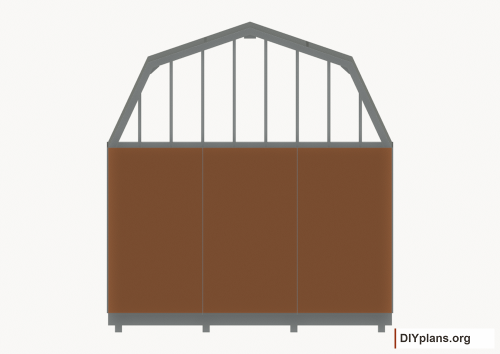 Fasten the rear wall siding. Current components orange; earlier work gray.