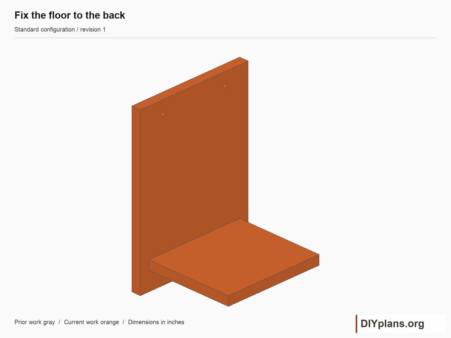 Fix the floor to the back. Current parts shown orange; future parts omitted.
