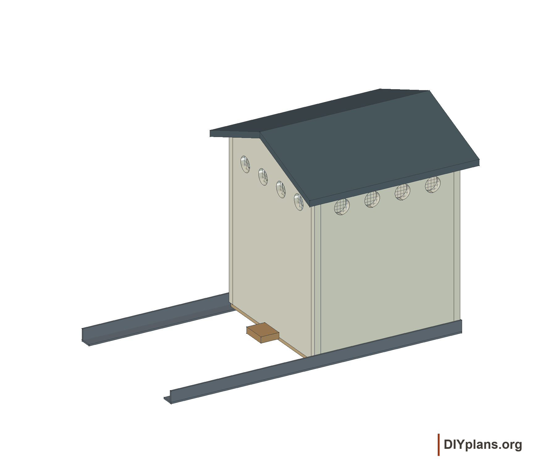 Cupola, screened holes, plywood throat, perforated sliding vent and angle guides.