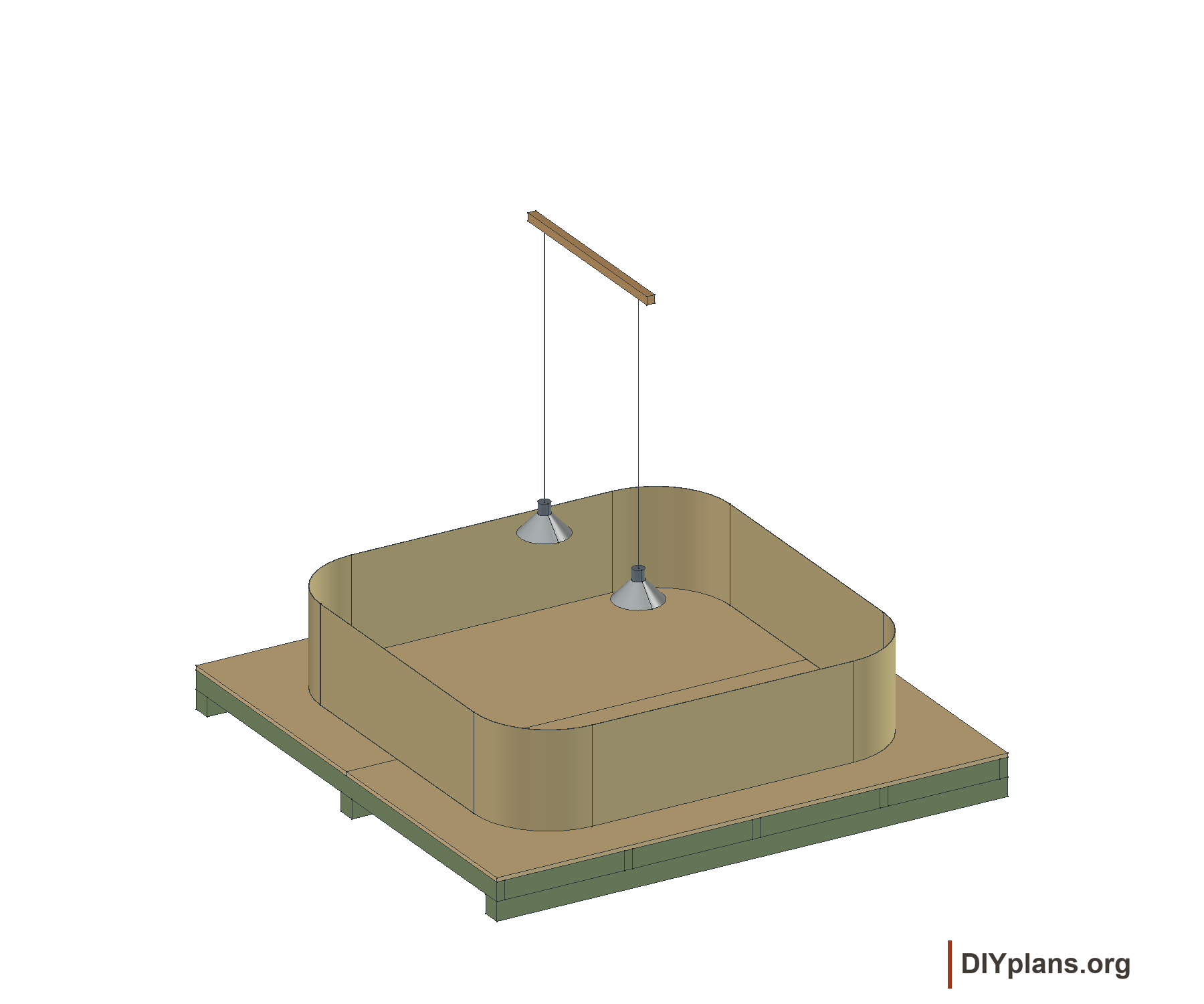 Rounded draft shield with two suspended lamps.