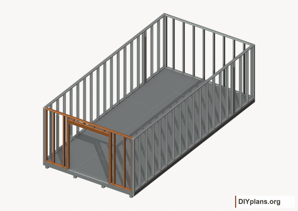 Assemble and raise the front wall. Current components orange; earlier work gray.