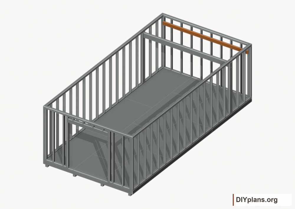 Attach the rear loft ledger. Current components orange; earlier work gray.