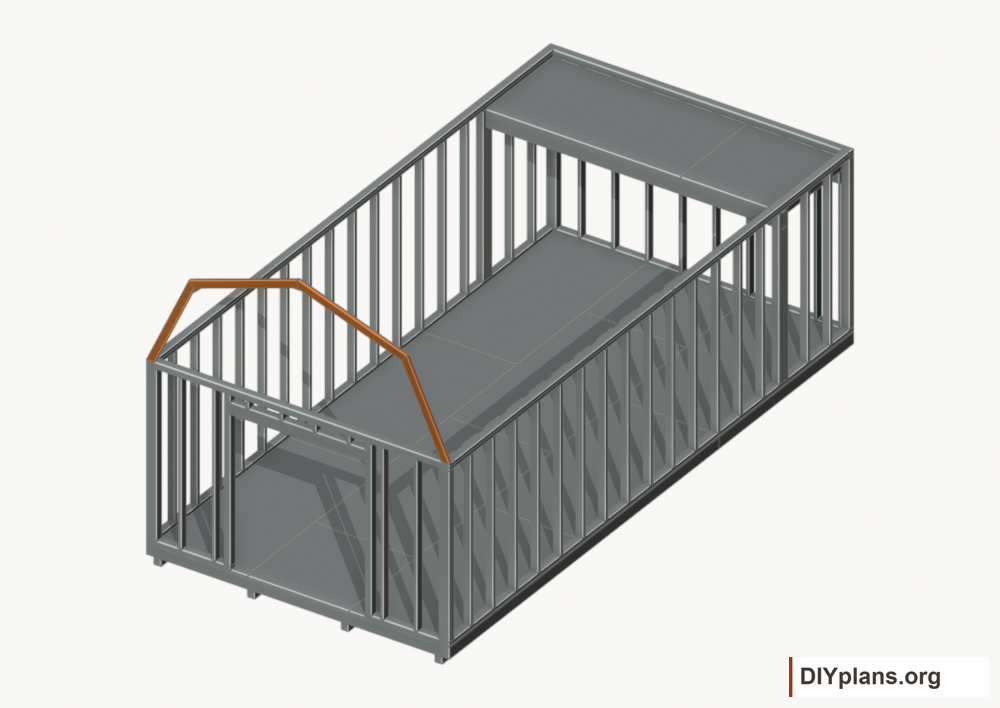 Raise the front end roof frame. Current components orange; earlier work gray.