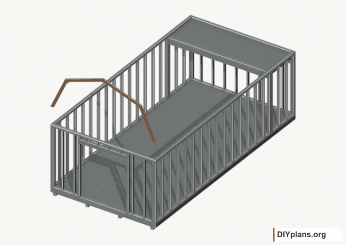 Raise the front end roof frame. Current components orange; earlier work gray. Movement.