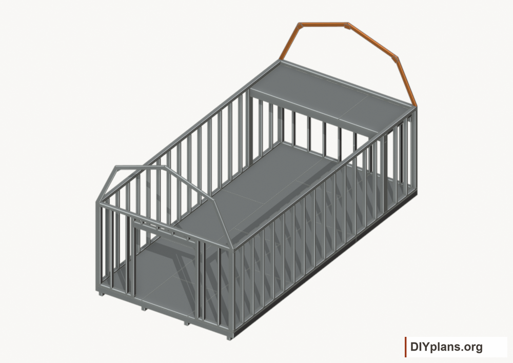 Raise the rear end roof frame. Current components orange; earlier work gray.