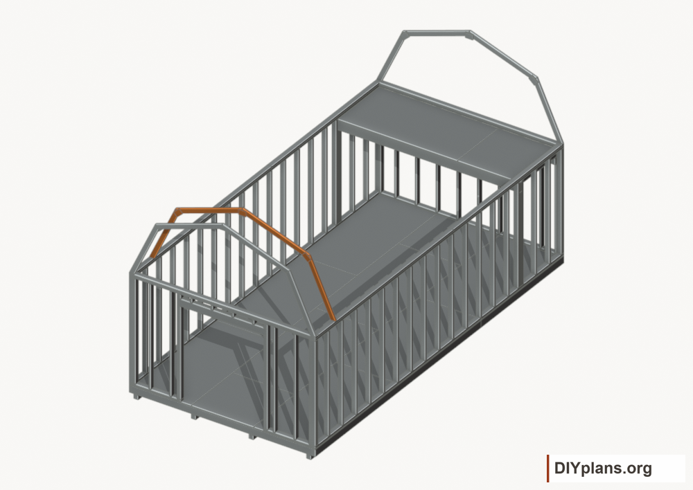 Raise the intermediate 1 roof frame. Current components orange; earlier work gray.